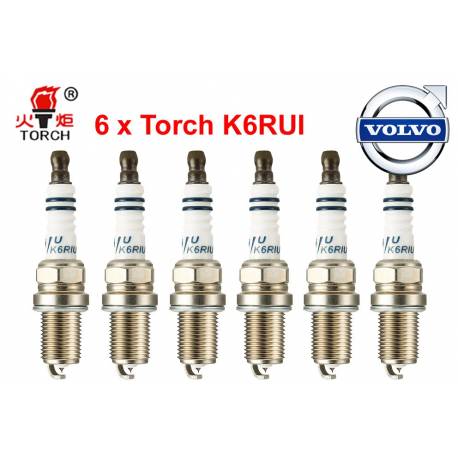 Bougieset 6x Torch K6RIU Iridium U-Groove Volvo 960 S80 S90 V90 XC90 6 cil