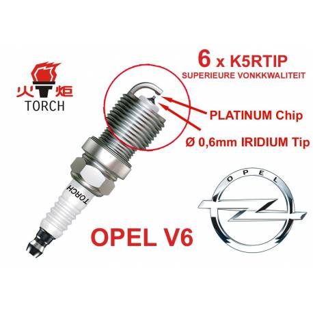 Bougieset 6x Torch K5RTIP Iridium - Platinum OPEL V6